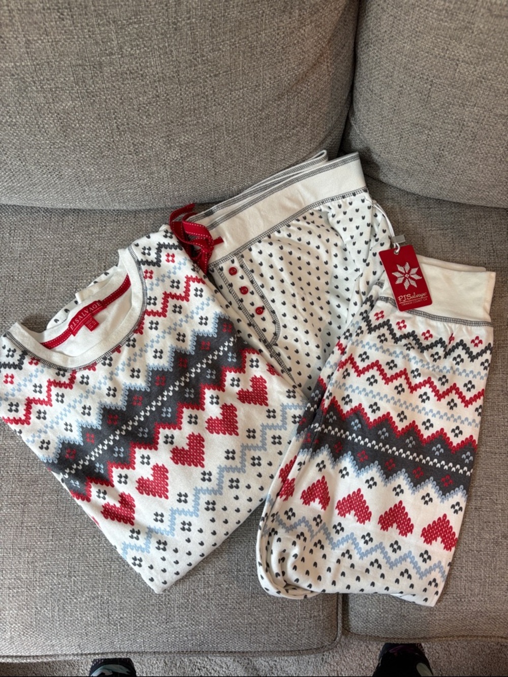 PJ Salvage Women's Red, Gray & White Fair Isle Pajama Set NWT  Sz XL
